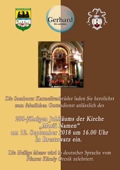 Poziv na 200. godišnjicu nemačke crkve Imena Blažene djevice Marije