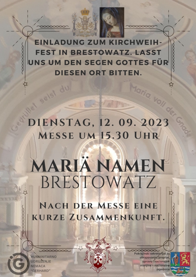 Einladung zur Kirchweihfest in Brestowatz